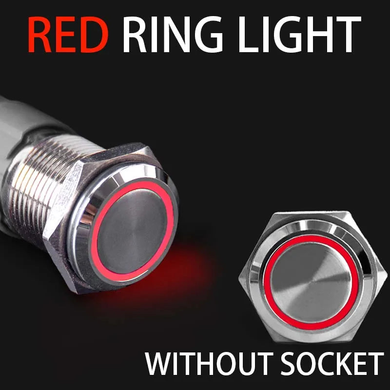 2NO2NC 16/19/22mm Waterproof Metal Push Button Switch LED Light Momentary Car Engine Power Switch 3/6/12/24/220V silver 1NO1NC