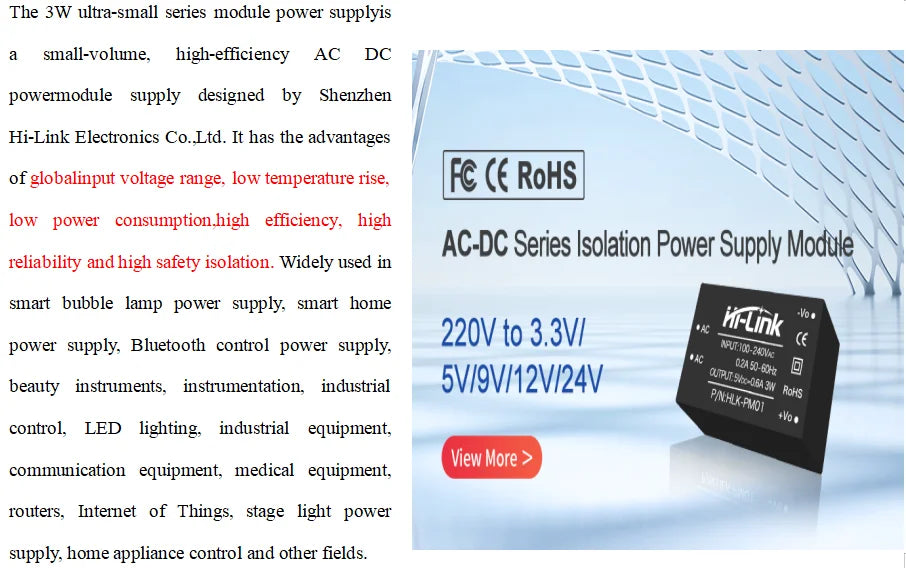 Hi-Link HLK-PM01 HLK-PM03 HLK-PM09 HLK-PM12 HLK-PM15 HLK-PM24 220V to 3.3V/5V/9V/12V/15V/24V AC DC Converter Power Supply Module