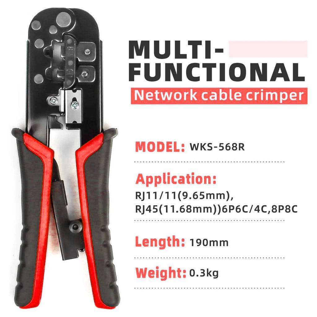 RJ45 Cat6 Crimping Tool Kit with RJ11/12/45 8P6P Network LAN Crimper Connectors and Covers Network Cable Tester Wire Stripper