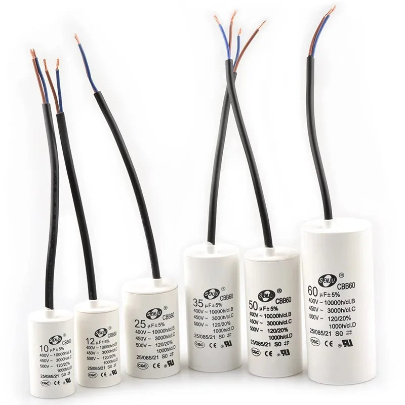 CBB60 Motor Start Capacitor for Washing Machine, Spin Dryer, Water Pump 4/5/6/8/10/12/20/100UF
