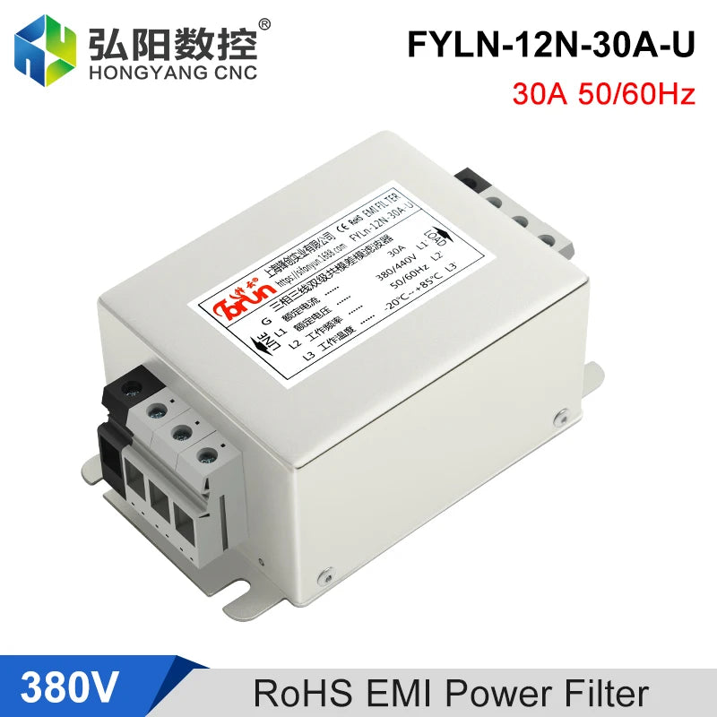 EMI Power Filter Fyln-12N-30A-U Universal 3-Phase Filter 30A 380V AC Power Electromagnetic Inverter Servo Filter