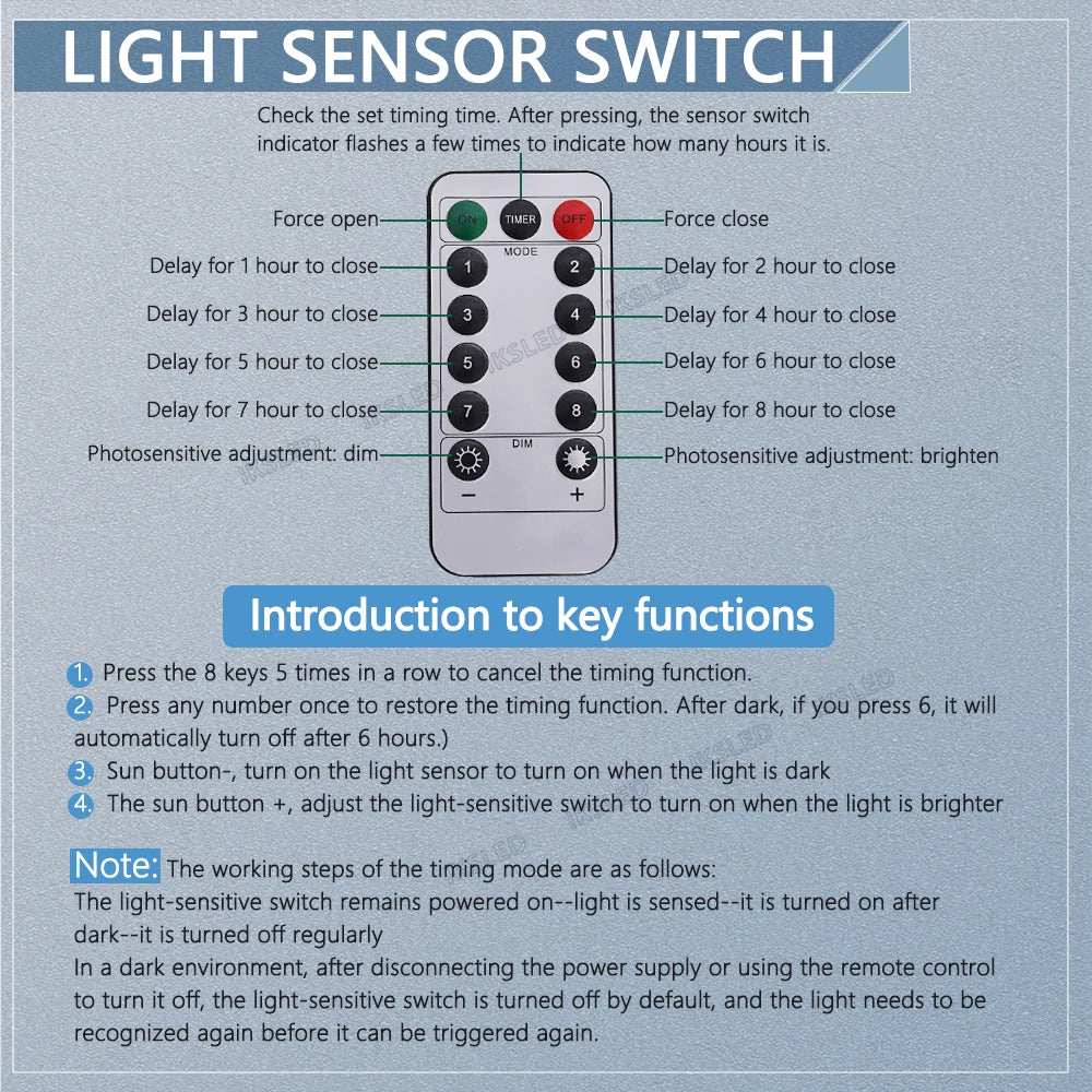 Light Sensor Switch Auto on Off Photocell Street Light Switch 5A Photo Control Photoswitch Sensor with Remote Control 3.7V-24VDC