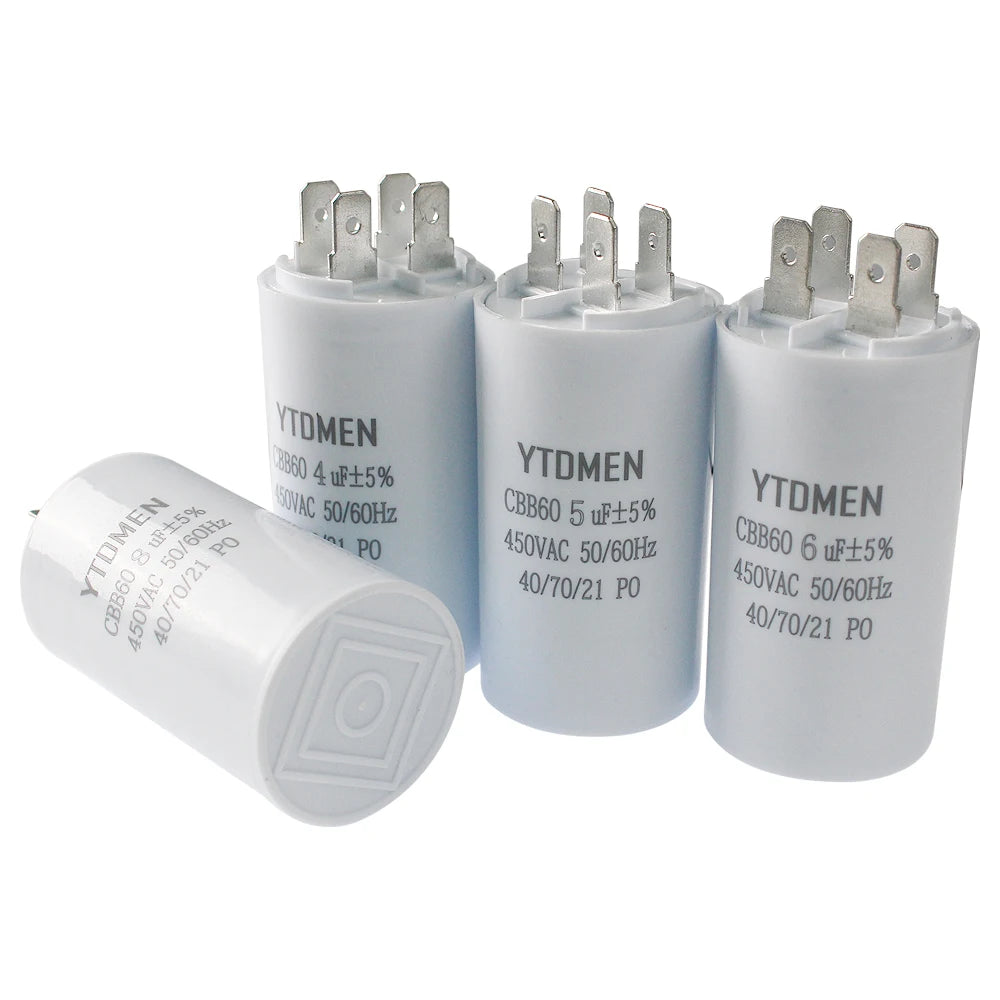 AC 450V CBB60 Dual Insert Motor Starting Capacitor 4pin 4UF-60UF Replacement Motor Run Capacitors For Air Compressor Water Pump