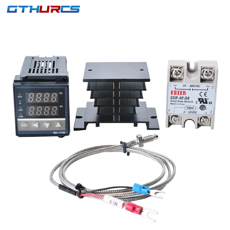 1SETS  REX C100 thermostat + 40DA SSR Relay+ K Thermocouple 1m Probe RKC Digital PID Temperature Controller REX-C100