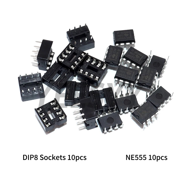 20Pcs (10 Each) NE555 IC 555  NE555P Timer Programming Oscillator Chip & 8 Pin DIP Sockets