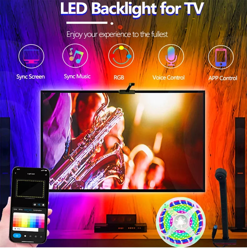 Smart LED TV Backlight Strip with AR Color Sensor App Controller with Music Sync RGB Ambient Light for 55 to 85 Inch Screen
