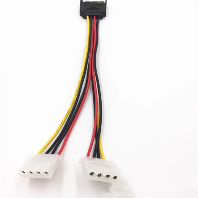 15 Pin SATA Male to 2 Female 4 Pin Molex Female IDE HDD Power Hard Drive Cable