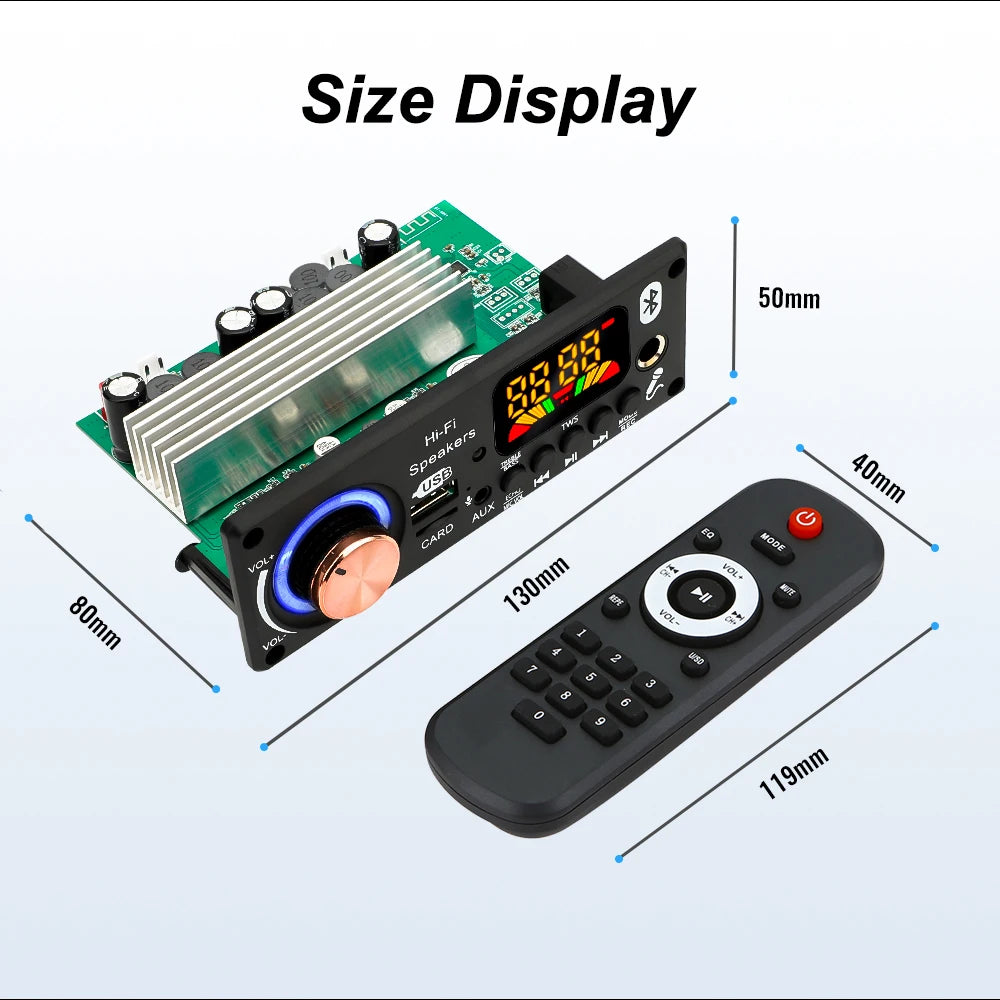 200W DIY Home Digital Amplifier MP3 Decoder Board 100W Audio Power Bluetooth 5.3 FM For Music Subwoofer Speakers Volume Control