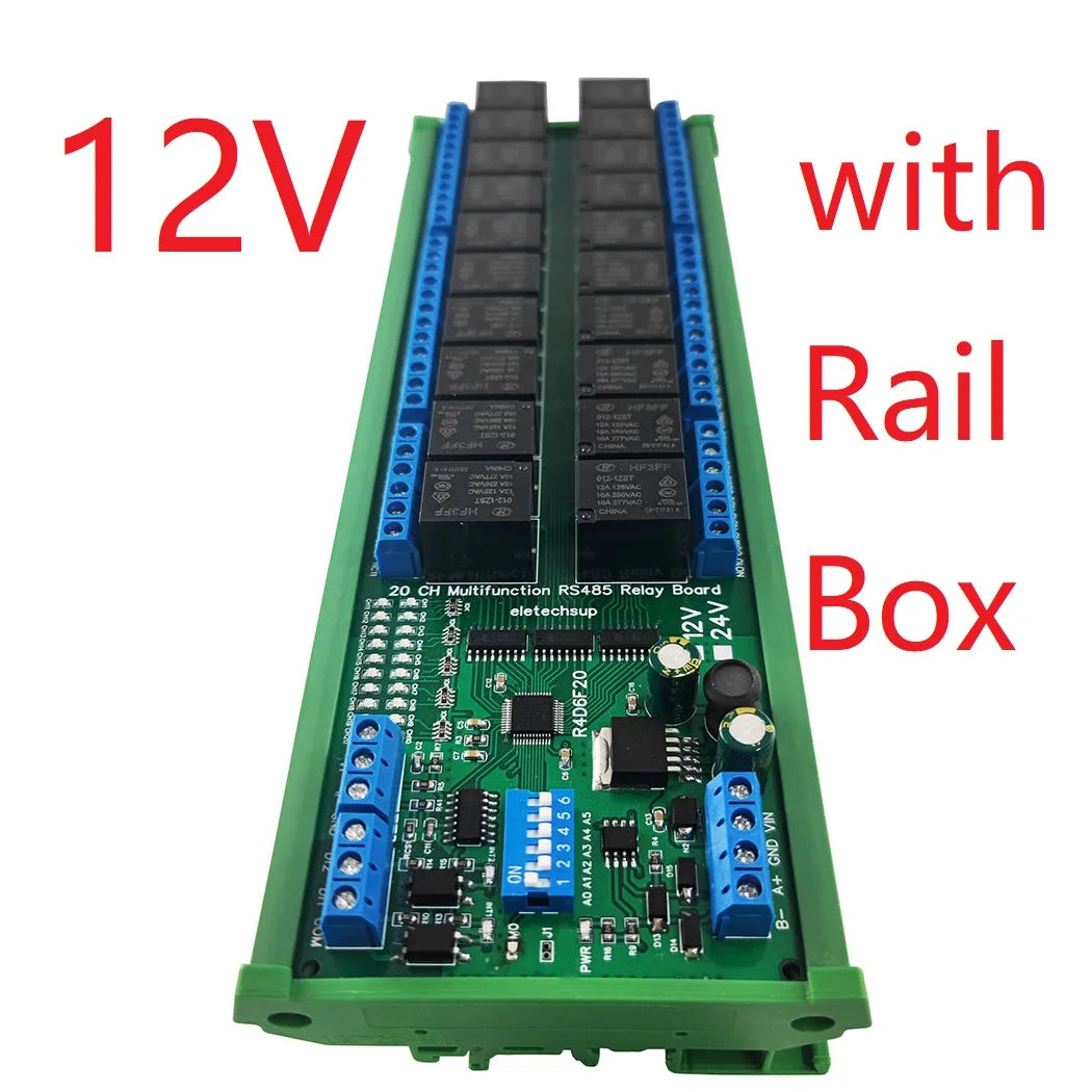 Integrated 20ch RS485 Switch Digital Analog IO Module with Modbus RTU PLC UART Expanding,4-20MA Current 0-10V Voltage Read
