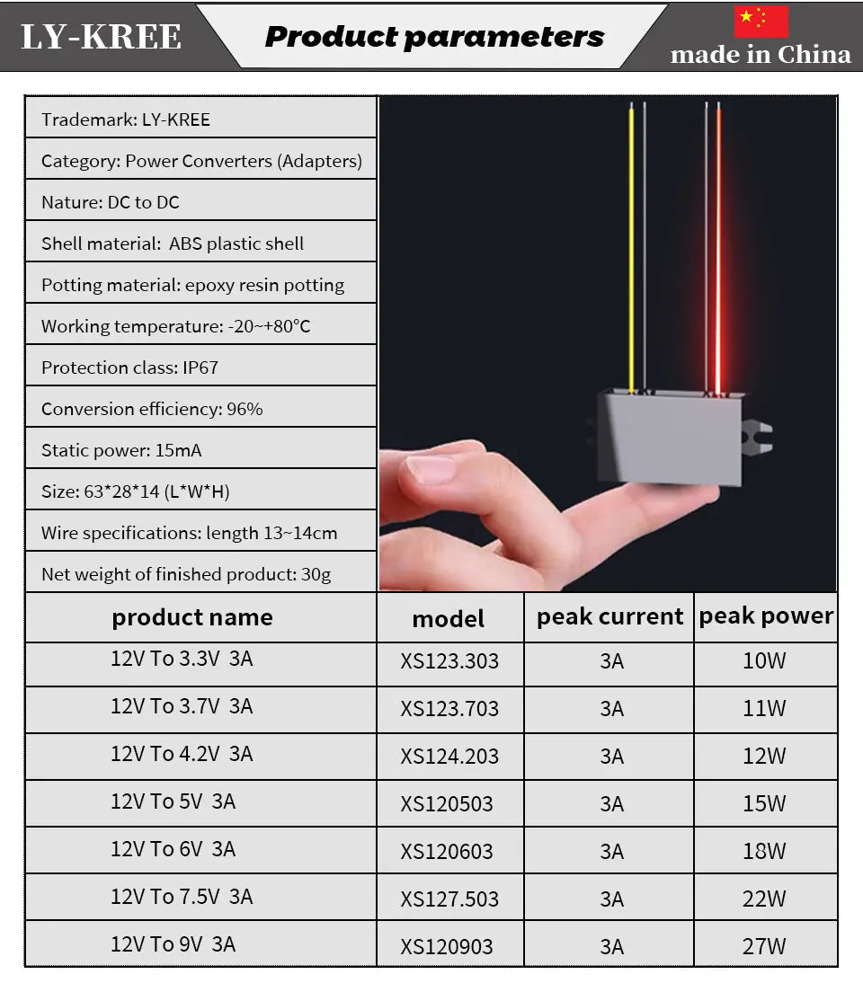 12v to 5v Converter 12V To 3.3V 3.7V 4.2V 6V 7.5V 9V DC Transformer 3A Buck Module Power Adapter Controller Regulator Inverter