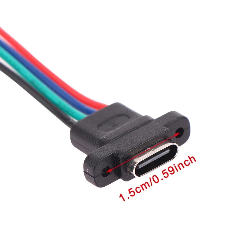 Type C 4 Pin Waterproof Female USB C 4 Core Socket Port With Screw Hole Fast Charge Charging Interface Connector With Cable A2