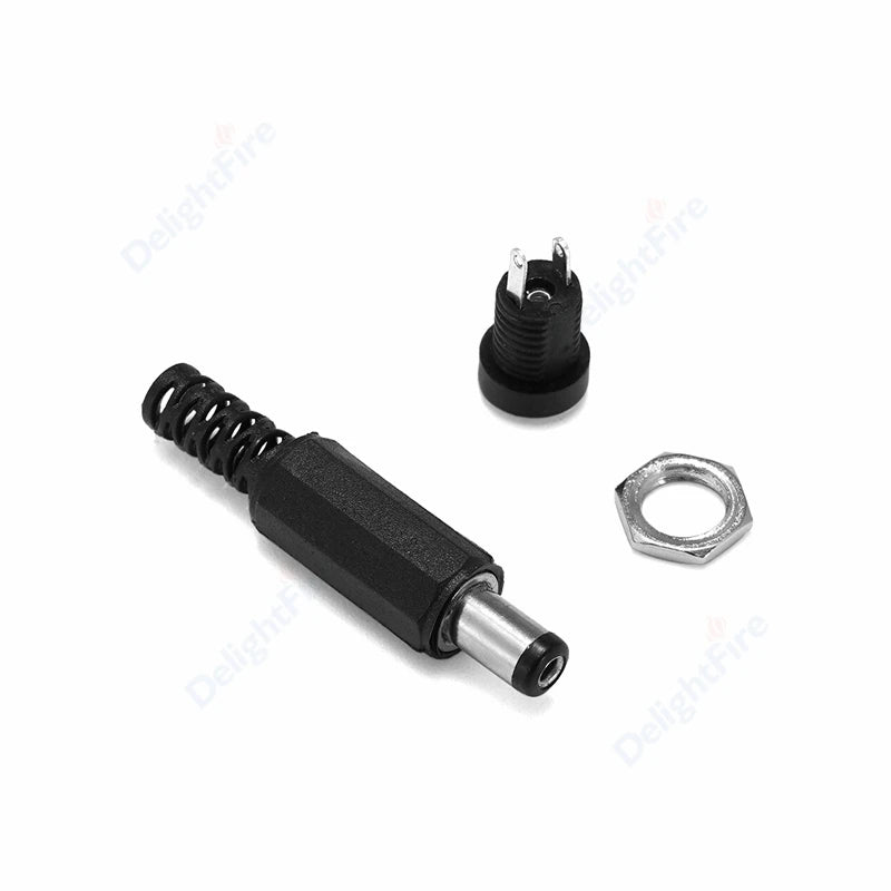 1-10Pcs 5.5 x 2.1mm 12V DC Power Male Plugs Connector Female Jack Screw Nut Panel Mount Adapter For DIY Projects Connector