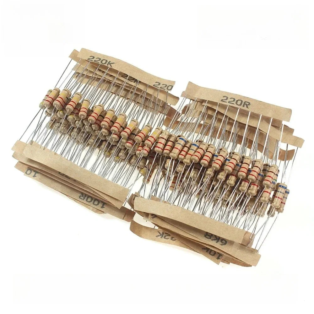 200PCS 5% 1W Carbon Film Resistor Assorted Kit 20 Values 10 Ohm-1M Resistor Pack 6.8K 10K 22K 47K 68K 100K 470K 1M Ohm