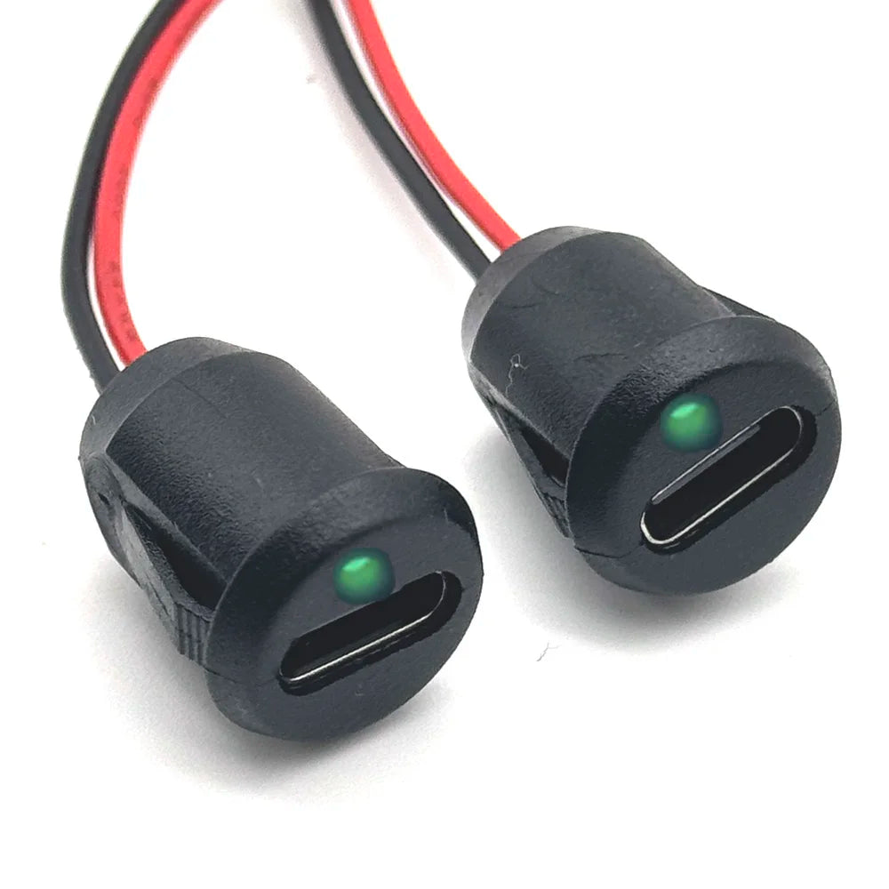 1/10pc USB Type C Input Type Charging Socket With LED Lights Plate 2pin Waterproof USB-C Power Port TYPE-C Female Connector Jack