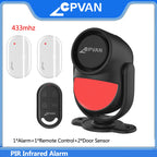 CPVAN PIR Infrared Motion Detector Alarm 120 high decibel Home burglar Alarm Motion Sensor with remote control and Door Sensor