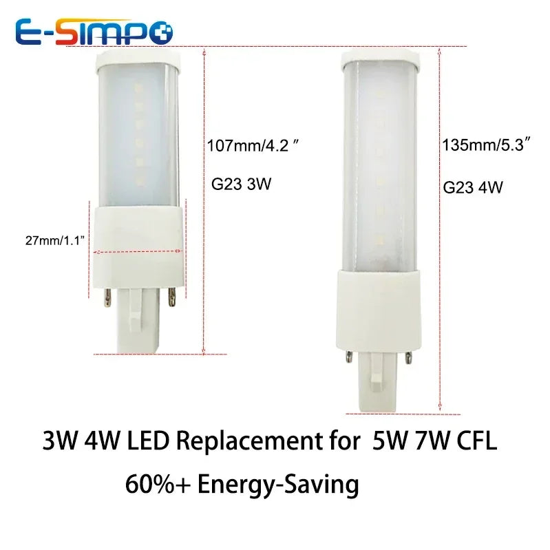 2PC G23 LED Bulb Bar Tube 2Pin 3W 4W 5W CFL PL-S 7W-13W Replacement 110V/220V 3000K/4000K/6000K White G23 Plug Saving Light Lamp