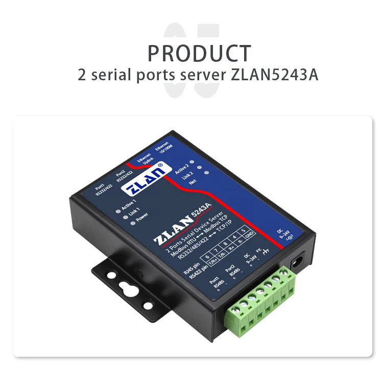 ZLAN 5243A 2 ports RS485 to Ethernet RJ45 TCP IP Modbus RTU Gateway multi master serial device rs232 to ethernet