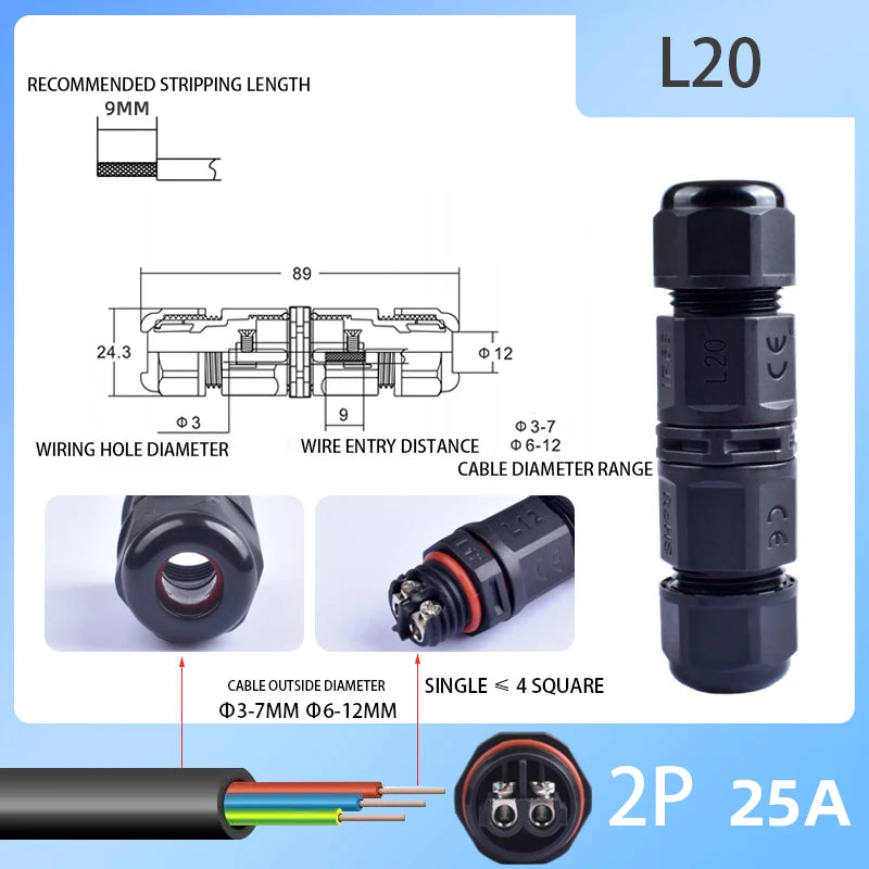 IP68 Waterproof Connector Outdoor LED Lighting Sealed Connector  Assembly Type Wire And Cable Quick Terminal Connector 2/3/4/5P