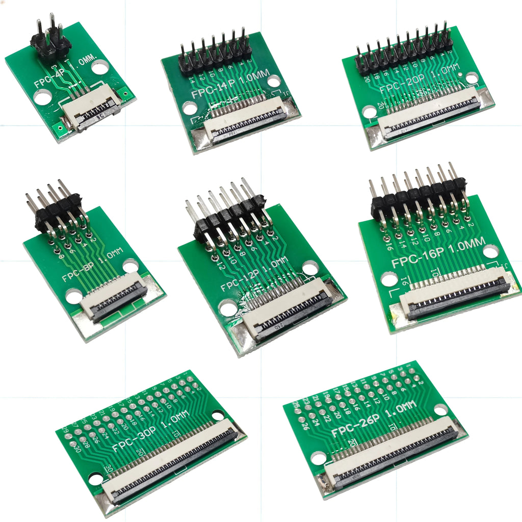 FFC/FPC Adapter Board with Soldered 1.0MM Flip Cover Lower Connector Straight or Bent Pins Available, 4/6/8/10/12/14/16/20/30P