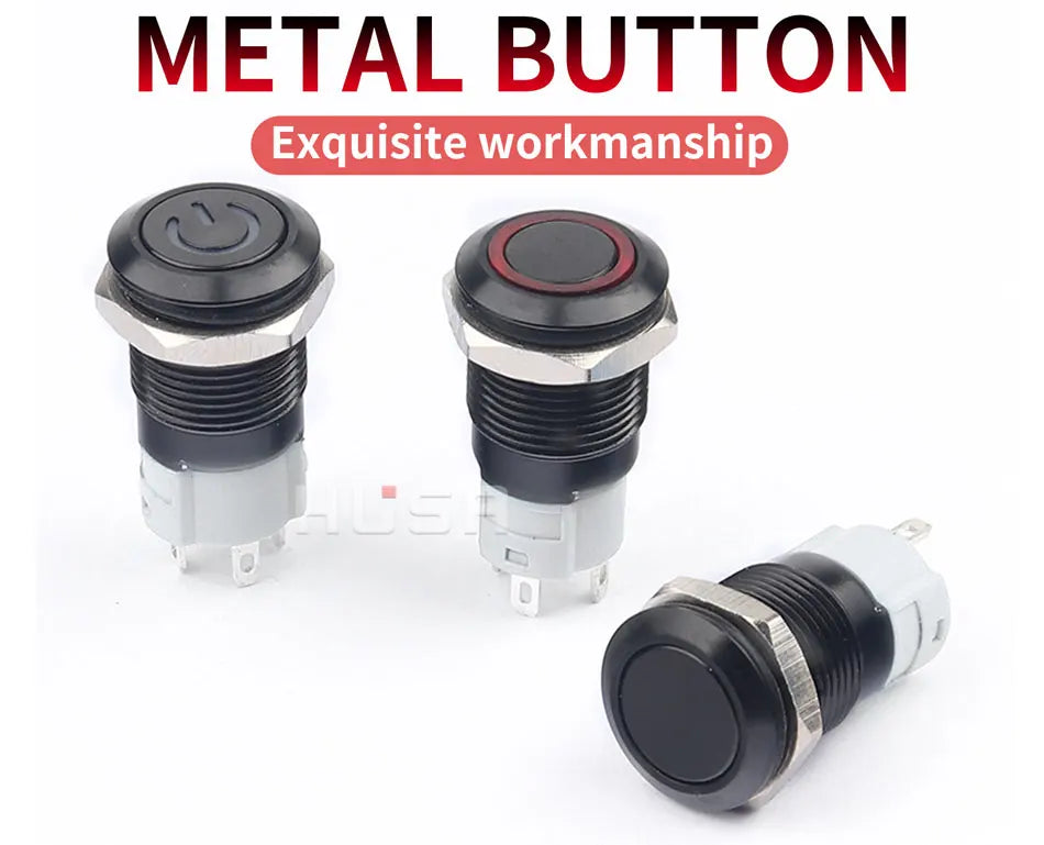 16/19/22mm Waterproof Metal Push Button Switch with socket LED Ring/Power Light Momentary Latching   5/12/24/220V black 1NO1NC