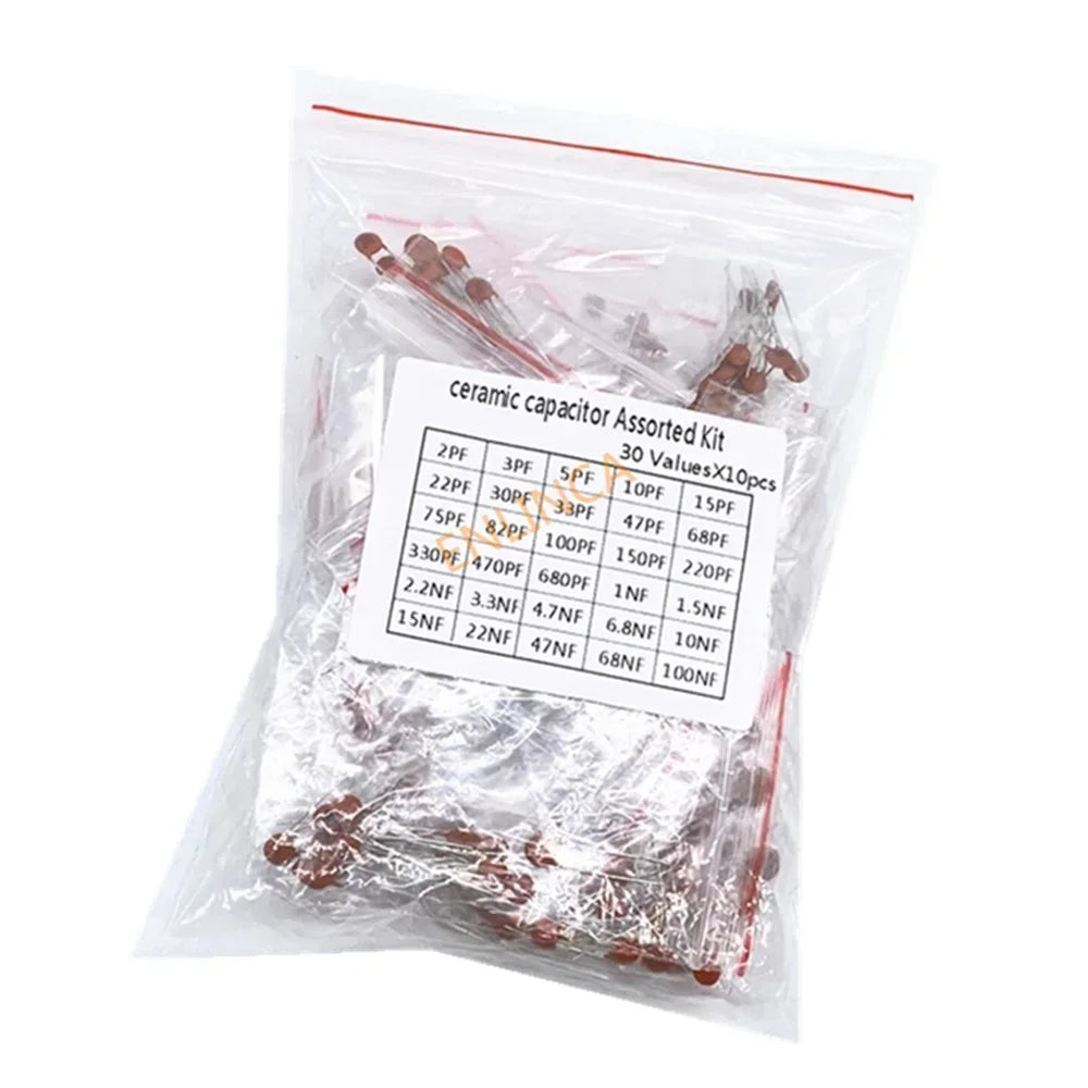 300pcs/lot 50V 2PF-0.1UF 30 valuesX10pcs ceramic capacitor Assorted Kit Electronic Components Package 2pF 30pF 100pF 1nF 10nF