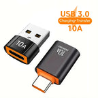 10A USB 3.0 To Type C Mini Fast Transfer USB Type C Female To USB PD Adapter Suitable for Mobile Computer Car Charger Converters