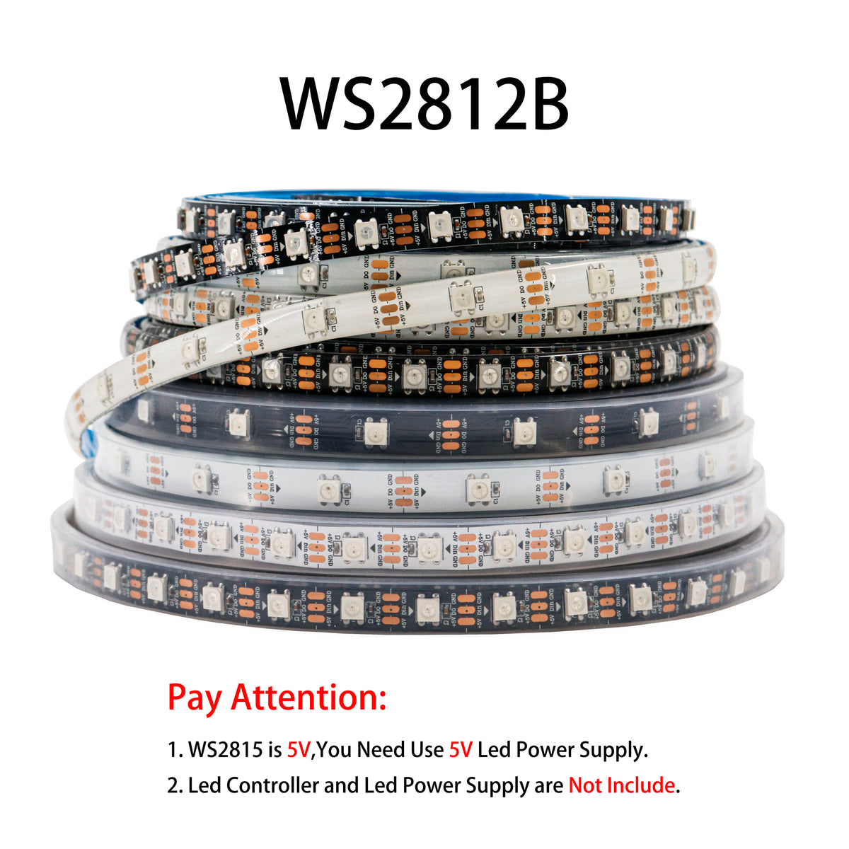 WS2812B WS2811 WS2813 WS2815 5050 RGB Smart LED Strip Lights WS2812 Individually Addressable IC 30/60/144Pixels/Leds/m Tape