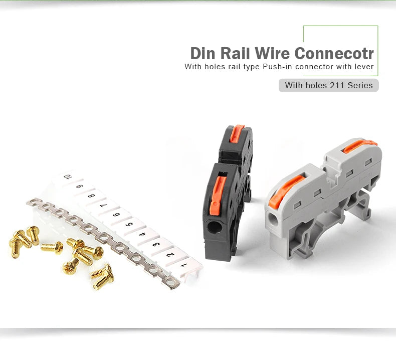 Din Rail Type Various Terminal Block Kit 211 Wire Electrical Conductor Universal Fast Cable Connector With Number Strip Set
