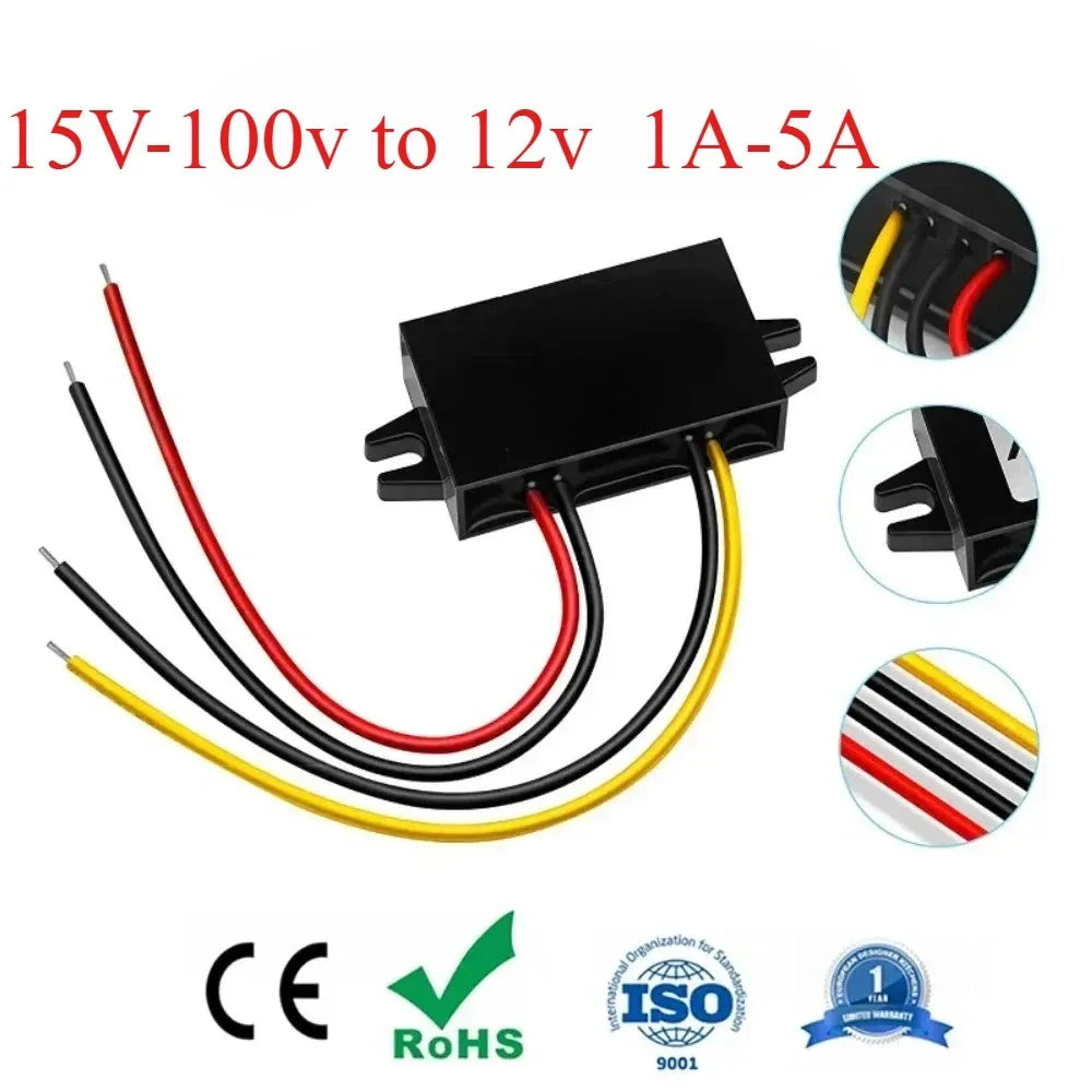 15V-100V 24V 36V 48V 60V 72V to 12V Step Down Buck 1A-5A 12V Voltage Regulator DC Converter Reducer for Golf Cart Car Device