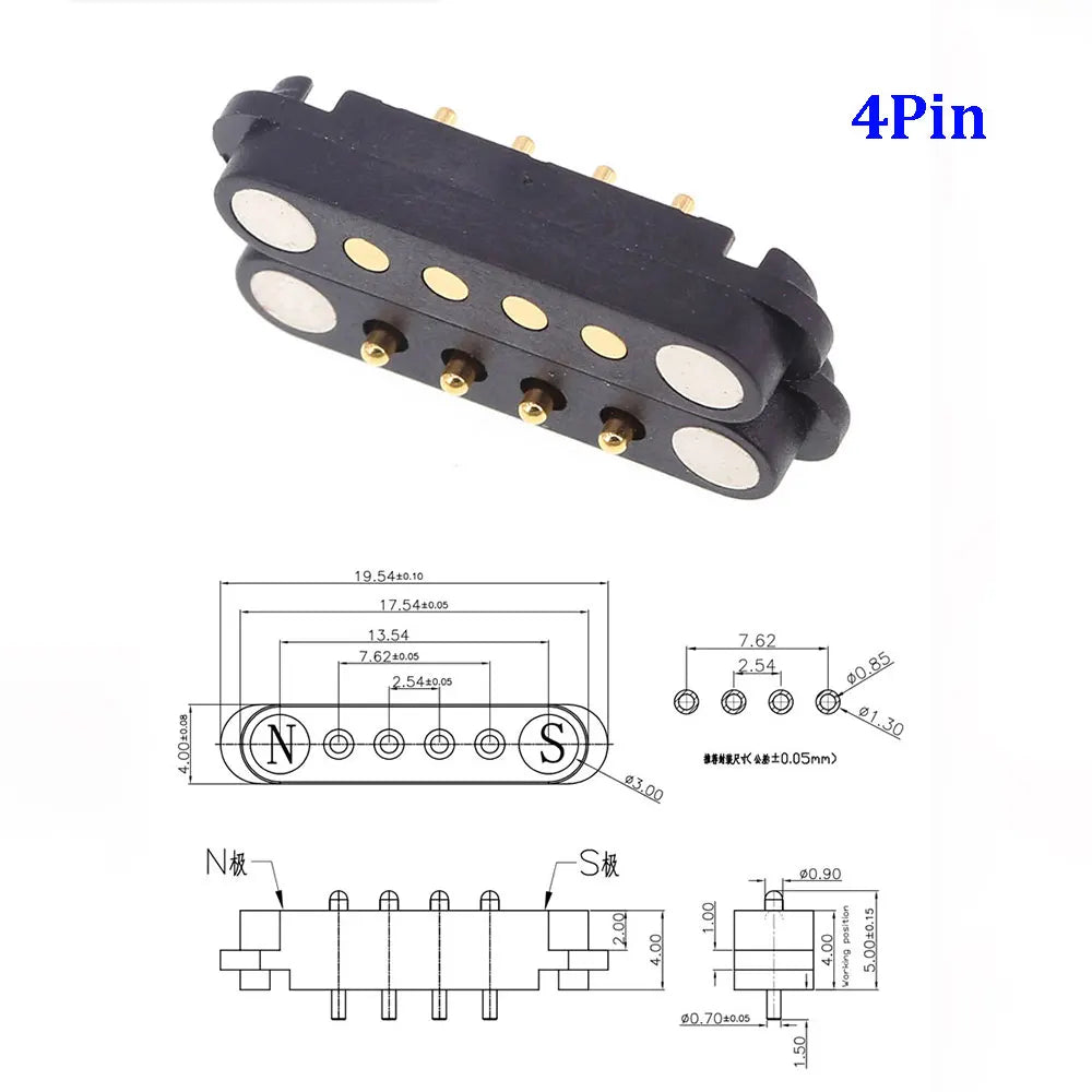 Spacing 2.54mm 2A DC Magnetic Pogo Pin Connector 4/5/6/7/8Pin Pogopin Male Female Spacing 2.5 Spring Loaded DC Power Socket Spot