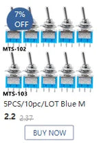5Pcs Miniature Toggle Switch Single Pole Double Throw ON-OFF-ON /ON-ON 120VAC 6A 1/4 Inch Mounting MTS-102 103