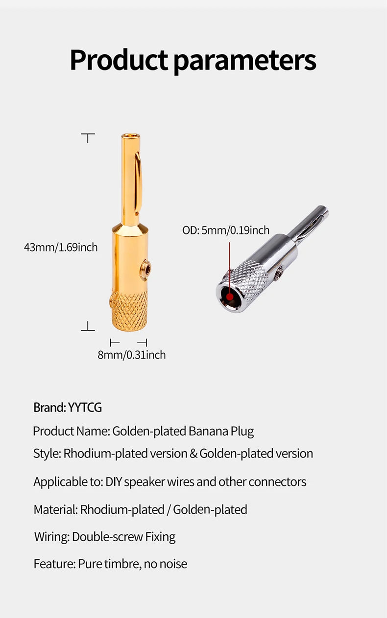 YYTCG- Connector Corrosion resistant banana plugs, audio, video, amplifiers, speakers, cable jacks, 4Pcs