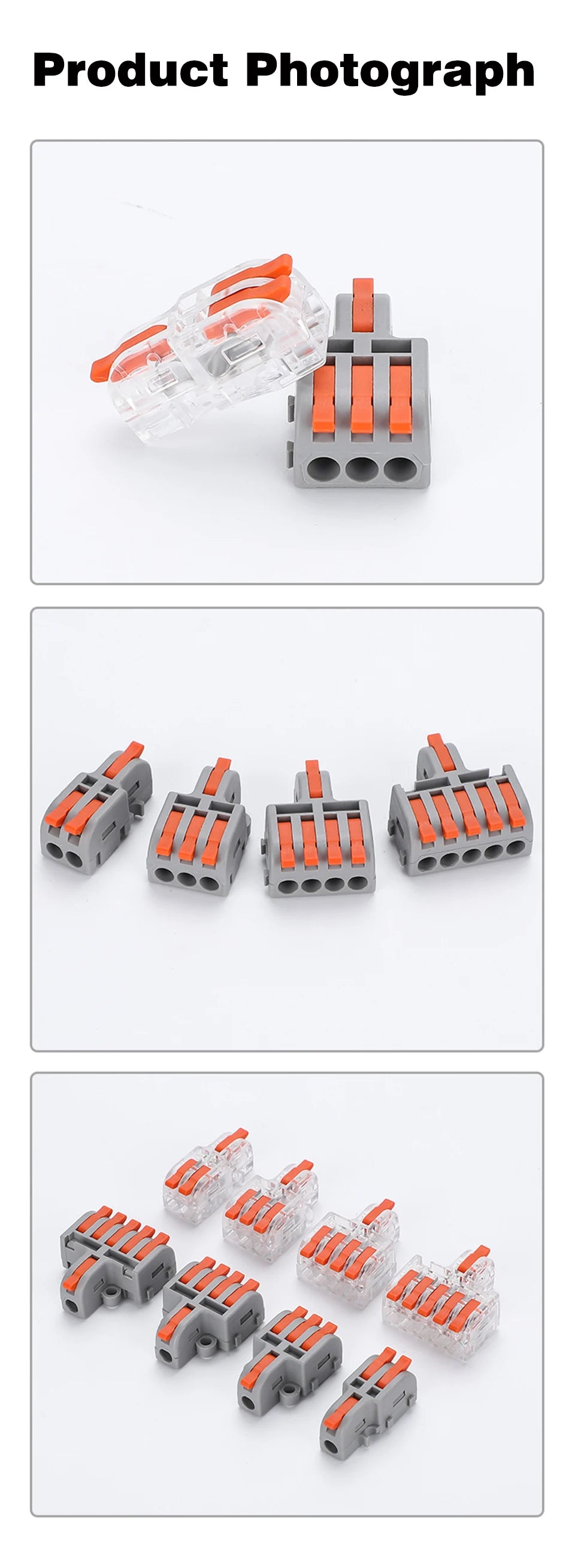 Fast Universal Compact Conductor Junction Box Spring Splice Terminal Block Push-in Wire Connector Cable Splitter 1 in 3/4 out