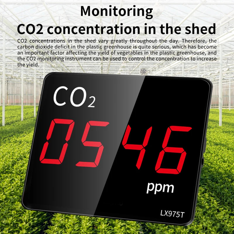 CO2 Carbon Dioxide Detector Sensor CO2 Monitor with Alarm NDIR Infrared Air Quality Meter Sensor Tester for Home Greenhouse