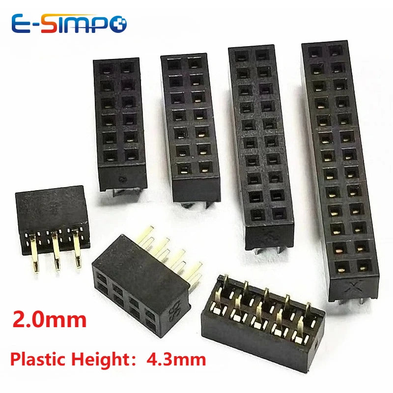 10pcs 2.0mm Double Row Straight Female 2-40P Pin Header Socket Connector 2x2/3/4/5/6/7/8/9/10/12/14/15/20/25Pin PH=4.3MM