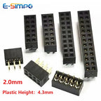10pcs 2.0mm Double Row Straight Female 2-40P Pin Header Socket Connector 2x2/3/4/5/6/7/8/9/10/12/14/15/20/25Pin PH=4.3MM