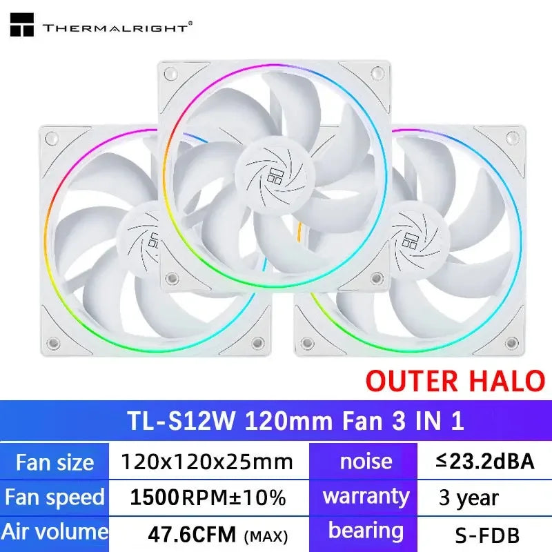 Thermalright TL-C12C 3 in 1 120mm Cooling Fan 5V ARGB gamer Adjust Speed Cooler argb Adjustable computer Case Fan ventilador