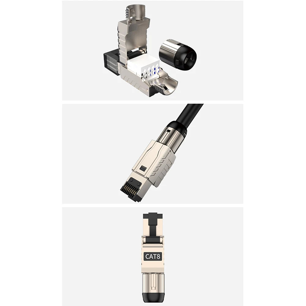 Metal Shielded Tool Free Easy Termination Plug CAT6A/CAT7/CAT8 Gold Plated Field Termination Connector RJ45 Network Connector