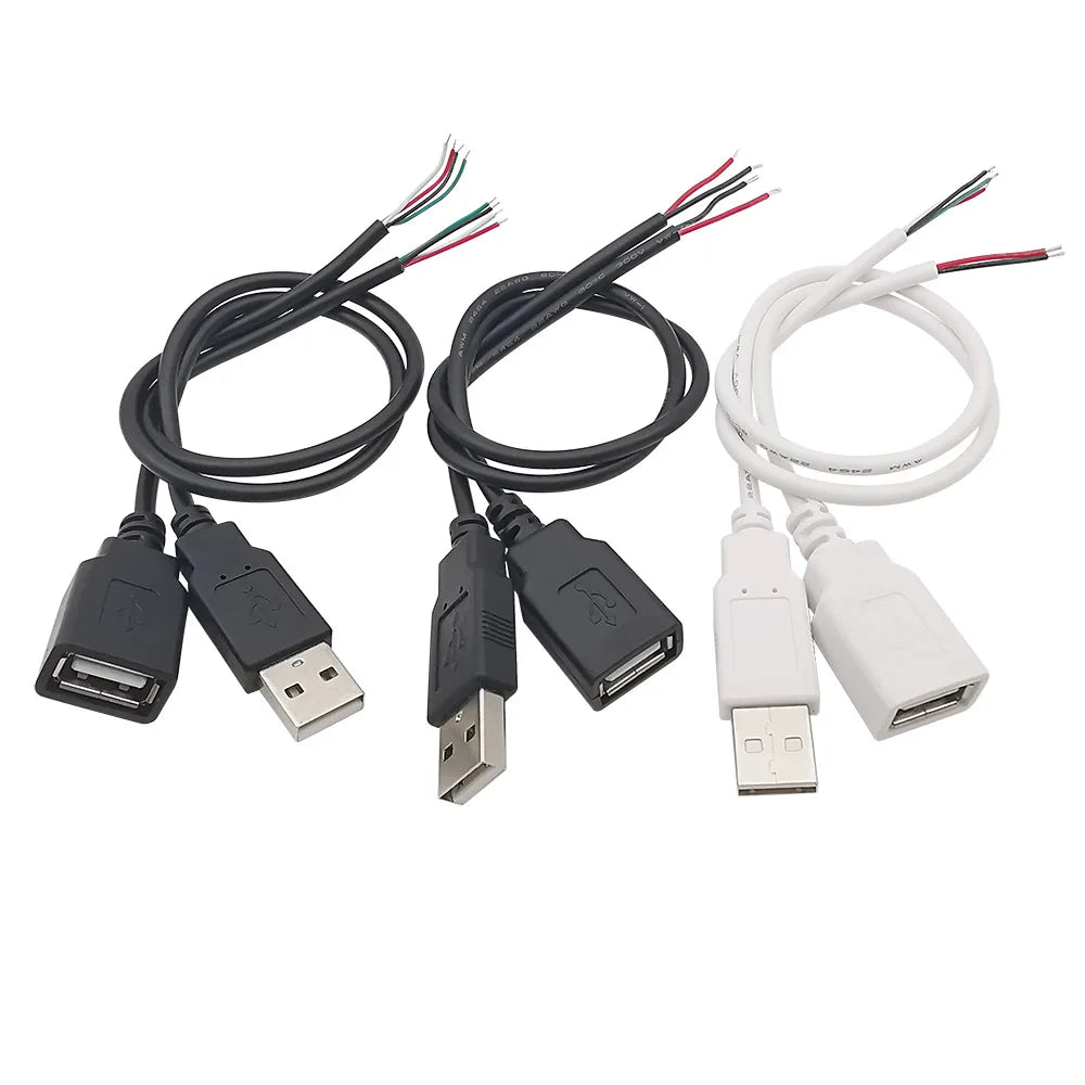 5V USB 2.0 A Male/Female Plug Power Supply Cable 2/4Pin Pigtail Wire Jack Charger Charging Cord Extension Connector DIY 0.3/1/2M
