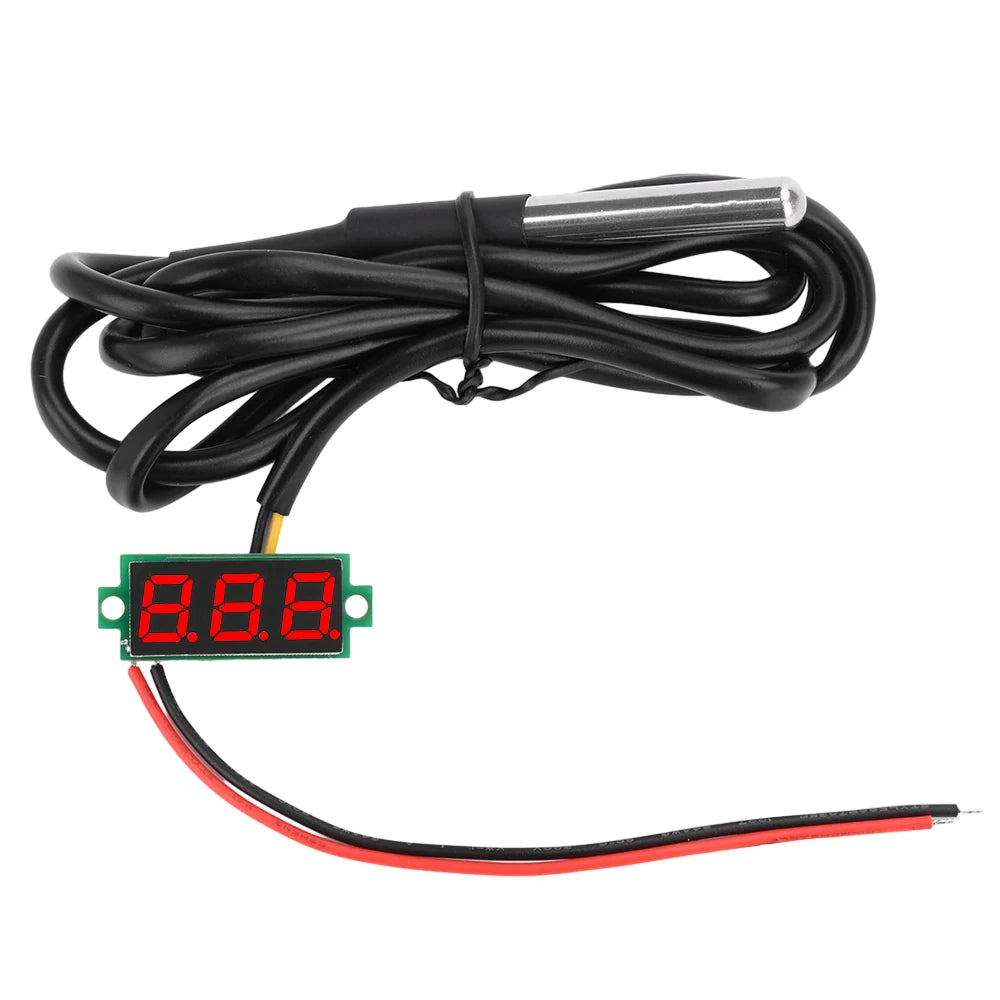 DC4-28V 0.28-inch Mini Two-Line Digital Thermometer Tester LED Display DS18B20 Waterproof Metal Probe -50 ℃~125 ℃