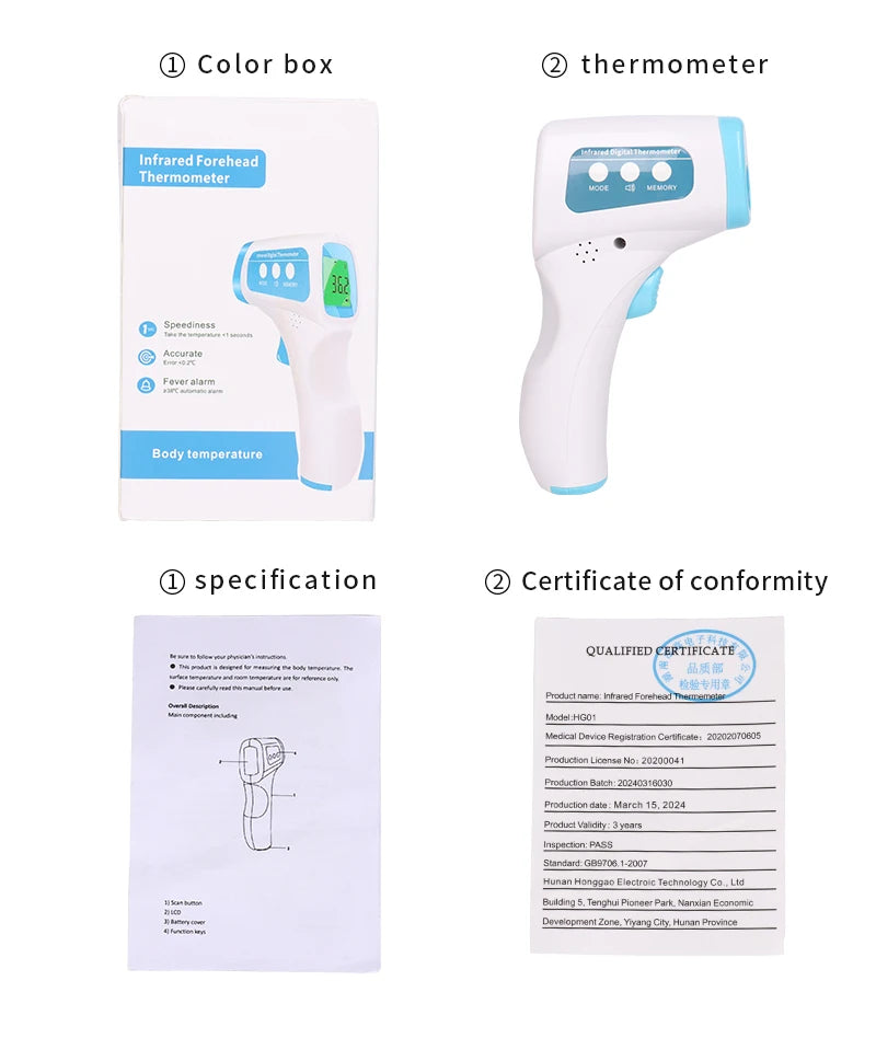 Multifunction Thermometer Three-color Backlit Display Forehead Thermometer Digital Display Infrared Alarm Human Body Thermometer