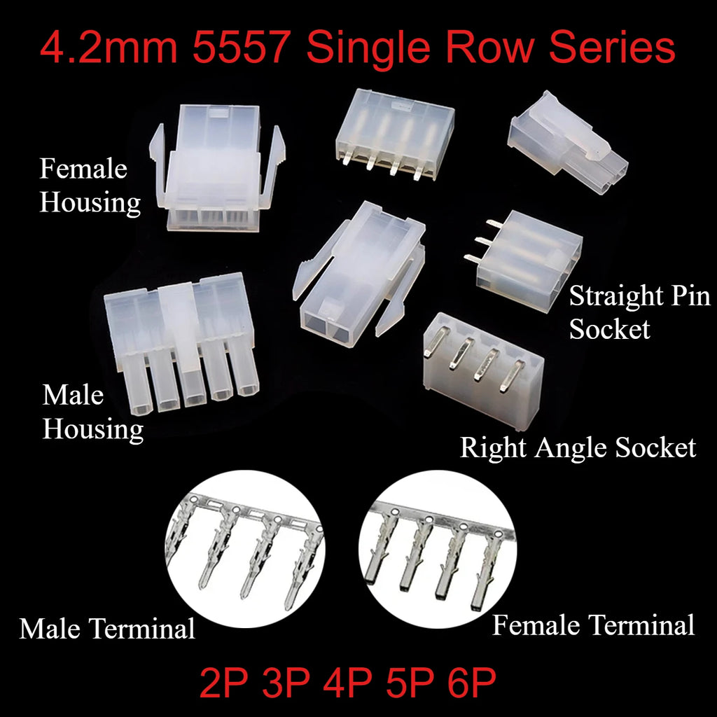 10Sets 4.2mm Pitch MOLEX Mini-Fit 5557/5559 Single Row 2/3/4/5/6P Male Female Housing Terminal Straight/Curved Needle Connector