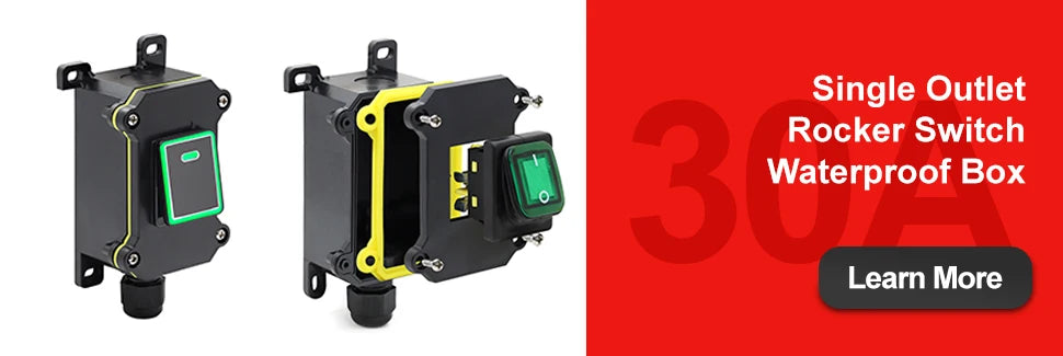 FILN 30A 12V 24V 220V Waterproof Inline Toggle Switch with LED IP65 Sealed Outdoor Box Inline Cord Rocker Switch Power