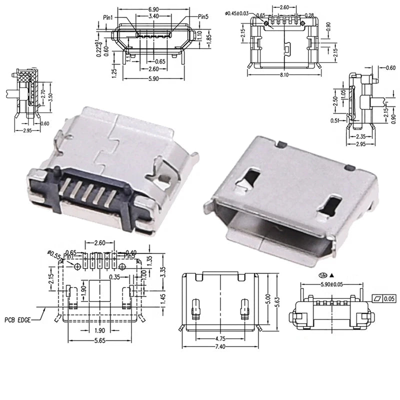 60PCS 5 Pin Socket Connector Micro USB Socket Connectors Assortment Set 12 Models SMD DIP For MP3 Lenovo Huawei Samsung SMD DIP