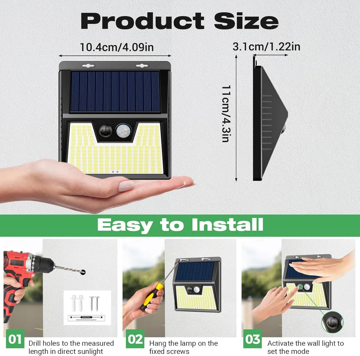 Solar Lights Outdoor Garden, 176 LED Ultra Bright Security Lights Motion Sensor, 3 Modes Waterproof Solar Powered Wall  Lights