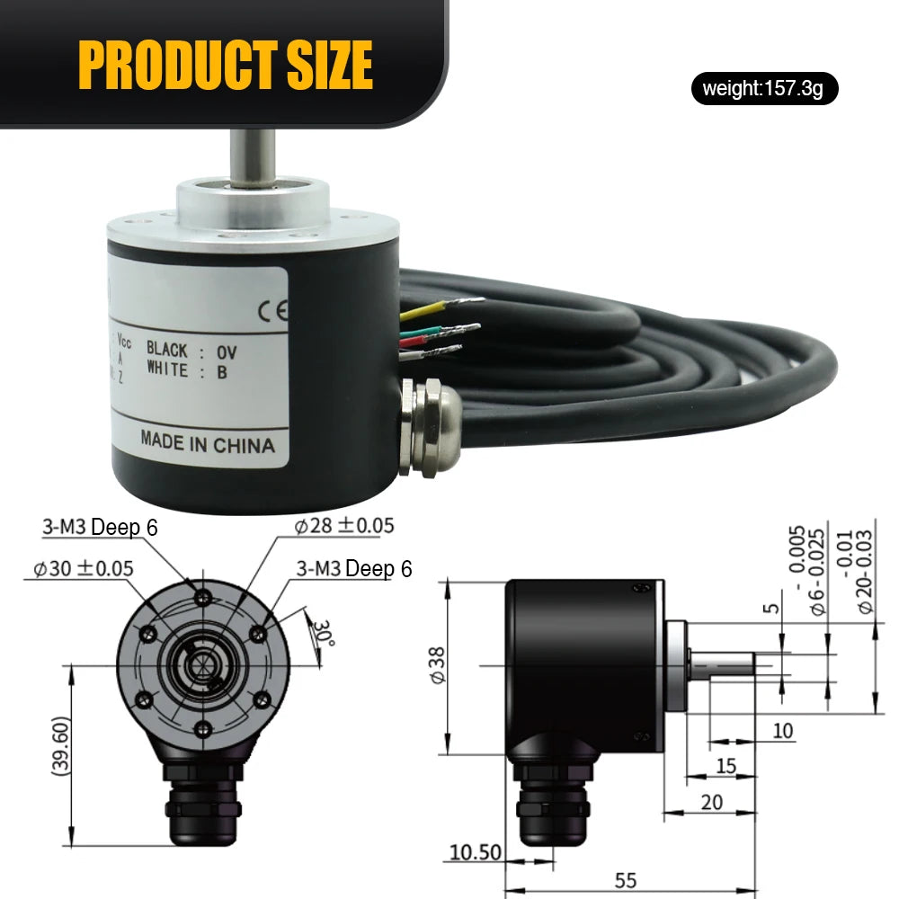 Photoelectric Incremental Rotary Encoder ZSP3806 2‑Phases Shaft 6mm Industrial Automation Equipment Encoder