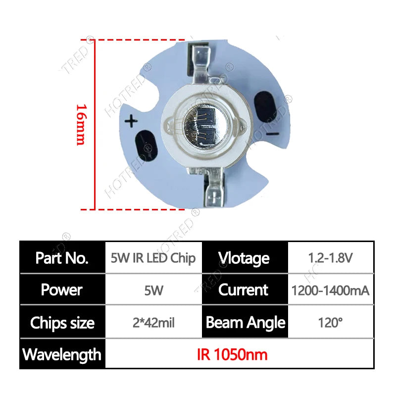 1-10pcs IR LED 3W 5W 1050nm High Power Infrared Chip 1.2-1.8V 700mA 1400mA Diode Light Laser Lamp for Night Vision CCTV Camera