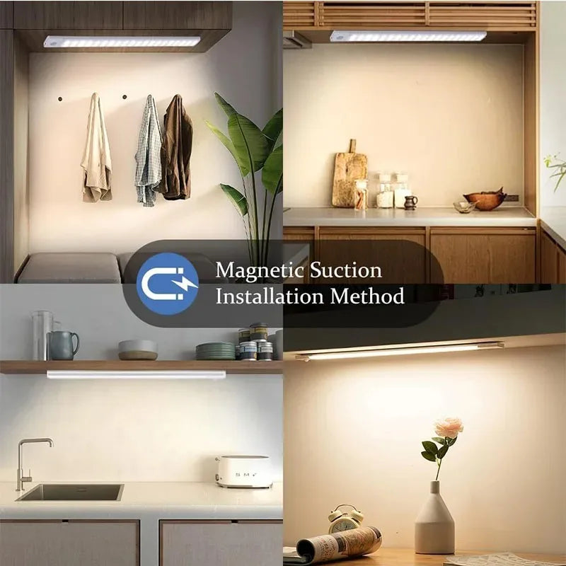10-60cm USB Rechargeable Ultra-Thin Motion Sensor Light Magnetic Mount  3-Color Adjustment Under Cabinet Light for Home Office