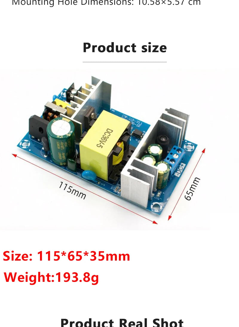 AC 110-220V to DC 36V 5A Switching Power Supply Board 180W Isolated Step Down Power Module 50/60Hz With Aluminum Heat Sink