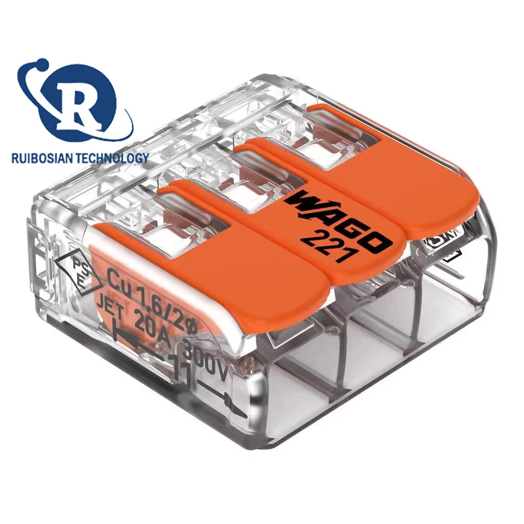 100pcs WAGO bulk sales 221-412 221-413 221-415 Brand New Ori quick terminal with lever Compact wire connector Transparent orange